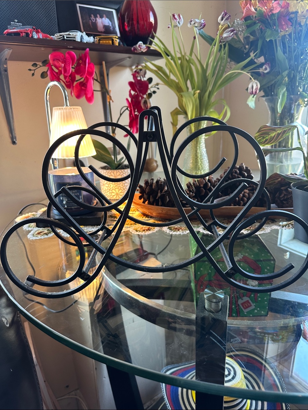 Black Decorative Metal Wine Rack - Scroll Design